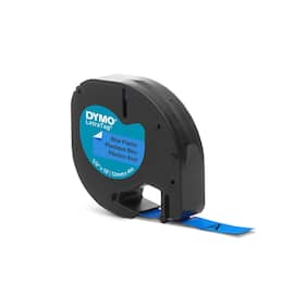 Dymo Tape LetraTAG plast 12mm svart på blå produktfoto