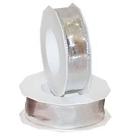Geschenksband ''Metallic'', schmal mit Drahtkante, silber, 25mm, 20 lfm, 5 Rollen Artikelbild