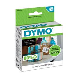 Dymo S0929120 LW Square universaletiketter, svart text på vit botten, 25 x 25 mm produktfoto