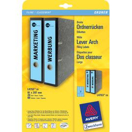 AVERY Zweckform Ordneretiketten L4753-20, Rückenschilder für Ordner, selbstklebend, 61x297mm, Blau, 20 Blatt, 60 Etiketten Artikelbild