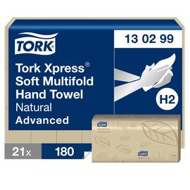 Tork Handduk Xpress H2 Advanced Mjuk Multifold 2-lag natur produktfoto