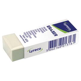 Lyreco Radierer, Radiergummi, für Blei-/OHP-Stifte, Kartonhülle, 65x23x12mm, weiß, 1 Stück Artikelbild