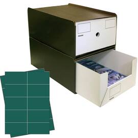 Pressel Stapel-Box 331 A4 hoch, grau-braun/weiss mit grünen Etiketten (vorher Art.Nr. 338104) Artikelbild