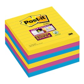 Post-it® Super Sticky-notislappar, 101 x 101 mm, olika ultrafärger, förpackning med 6, 90 lappar produktfoto