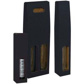 Flaschentragekarton Bassano für 1 Flasche Piccolo mit Sichtfenster, 60x60x255mm, schwarz, 25 Stück Artikelbild