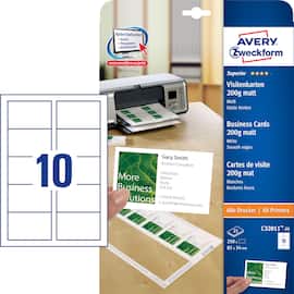 Avery Visitenkarten Superior Quick&Clean™ 85x54mm, 200g, matt, weiß, 10 Karten pro Blatt, 25 Blatt Artikelbild
