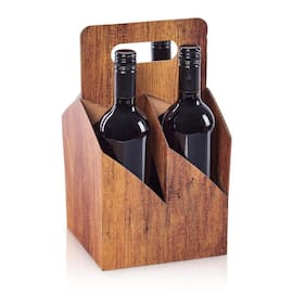 Weintragekarton Timber für 4 x 0,75l Flaschen, 180x180x320mm, Holzoptik, braun, 50 Stück pro Packung Artikelbild