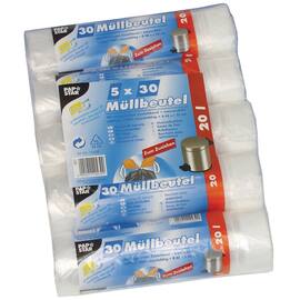 PAPSTAR Müllbeutel mit Zugband, Abfallbeutel, Müllsack, Mistsack, 20 Liter, transparent, 30 Stück Artikelbild