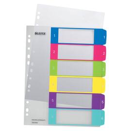 Leitz Register WOW, PP, 1 - 6, Universallochung, A4, 6 Blatt, weiss/farbige Taben Artikelbild