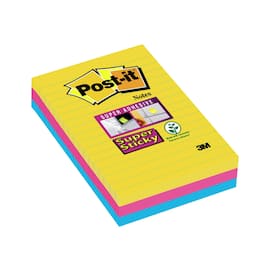 Post-it® Super Sticky-notislappar, 101 x 152 mm, olika ultrafärger, förpackning med 3, 90 lappar produktfoto