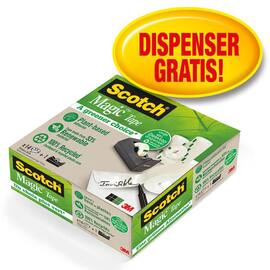 Scotch® C38 skrivbordstejphållare, svart, + Magic™ A Greener Choice-tejp, genomskinlig, 19 mm x 33 m, 14-pack produktfoto
