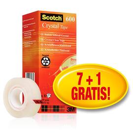 Scotch® Klebeband Crystal 600 SPAR-PACK, 7 + 1 GRATIS, selbstklebend, permanent, 19mmx33m, transparent, 8 Rollen pro Packung Artikelbild