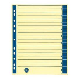 Trennblätter A4, 1-0, Karton (RC), 230g/m², 11fach Lochung, gelb mit blauem Rand, 100 Stück pro Packung Artikelbild