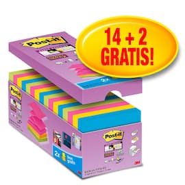Post-it® Haftnotizen Super Sticky, Z-Notes, 76x76mm, farbig sortiert, Vorratspackung 16 Blöcke Artikelbild