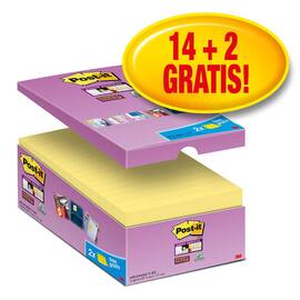 Post-it® Haftnotizen Super Sticky SPAR-PACK: 14 + 2 GRATIS, Klebenotizen, 127 x 76 mm, gelb, 90 Blatt pro Block Artikelbild