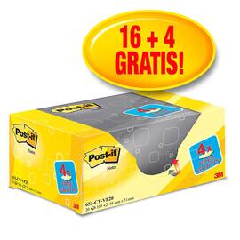 Post-it® Haftnotizen SPAR-PACK: 16 + 4 GRATIS, Klebenotizen, pastellgelb, 38 x 51 mm, 20 Blöcke x 100 Blatt Artikelbild