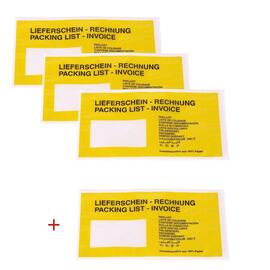 docuFIX® Dokumententasche aus Pergamin, Lieferschein/Rechnung, Fenster links, 228x120mm, gelb, 1000 Stück pro Packung, 3+1 GRATIS Artikelbild