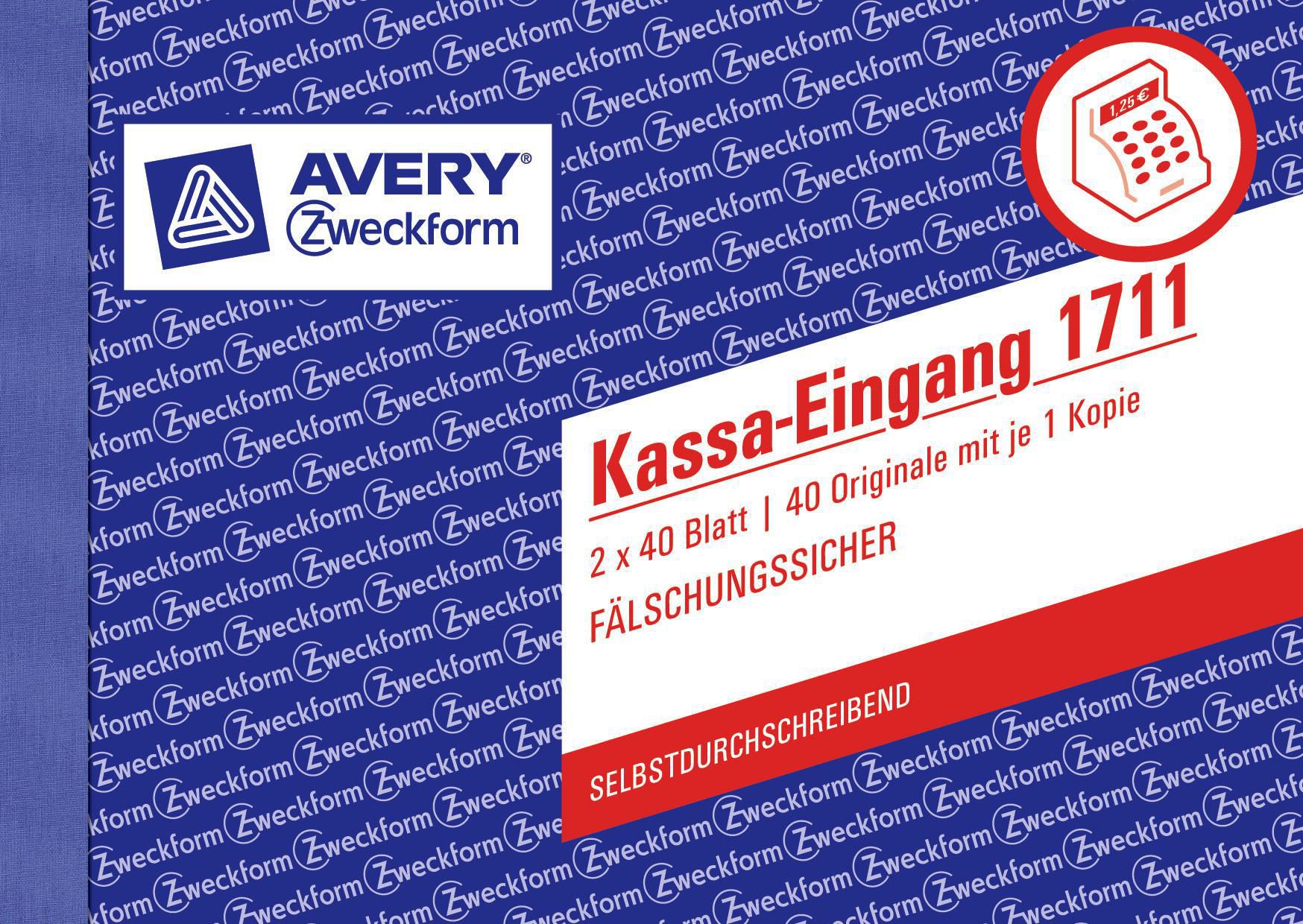 Avery  Formularbuch Kassa-Eingang 1711, A6 quer, selbstdurchschreibend, 2x40 Blatt Artikelbild