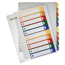 Leitz Register, 1-10, farbig, PC-beschriftbar, PP, A4, volle Höhe, überbreit, 10 Blatt, grau, 1 Packung Artikelbild