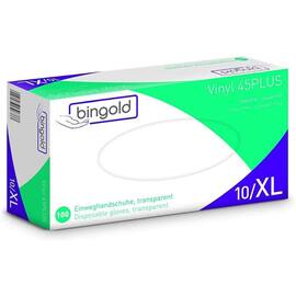 bingold Einweghandschuhe Vinyl 45PLUS, Handschuhe, Größe XL, puderfrei, unsteril, transparent, 100 Stück pro Packung Artikelbild