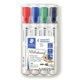 STAEDTLER Lumocolor Whiteboardmarker 351, Boardmarker, Flipchartmarker, 2 mm, Rundspitze, farblich sortiert, 4er-Set, 1 Packung Artikelbild