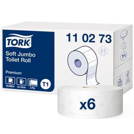 Tork Toalettpapper Jumbo Soft T1, 2-lagers, 1 800 ark, präglad, 97 mm, vit produktfoto