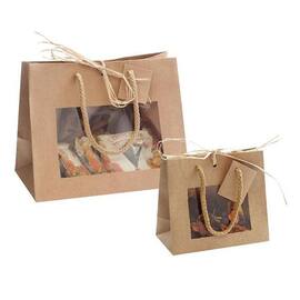 Papiertragetasche Roma mit Fenster und Textilkordeln, Geschenktasche, 160x80x140mm, natur, 12 Stück Artikelbild