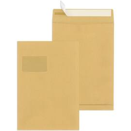 MAILmedia® Versandtasche mit Falte und Stehboden, Fenster links, haftklebend, C4, 229x324mm, 120g/m², Natron, braun, 250 Stück Artikelbild