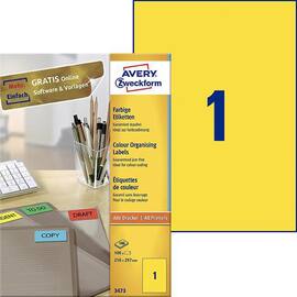 Avery Etikett Neon gul 210x297mm produktfoto