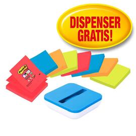 Post-it® Super Sticky Z-Notes Haftnotizen 76x76mm, 8 Blöcke farblich sortiert + gratis Dispenser (Spender) im SPAR-PACK, 1 Set Artikelbild