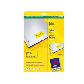 Avery Inkjet-, Laser- und Kopieretiketten L6035-20, 63,5 x 33,9 mm, A4, Gelb, 20 Blatt, 480 Etiketten Artikelbild