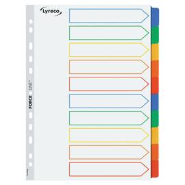 Lyreco PREMIUM Ordnerregister A4, blanko, 10farbig, Register, Karton, 160g/m², 11fach Lochung, 10 Blatt pro Packung, 1 Packung Artikelbild