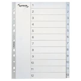 Lyreco Ordnerregister A4, 1-12, Register, PP, 0,12 mm, 11fach Lochung, grau, 12 Blatt pro Packung, 1 Packung Artikelbild
