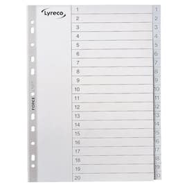 Lyreco Ordnerregister A4, 1-20, Register, PP, 11fach Lochung, grau, 20 Blatt pro Packung, 1 Packung Artikelbild
