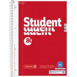 BRUNNEN Collegeblock Student, kariert, Recycling Papier, A4, 80 Blatt, gelocht, Einband rot, 1 Stück Artikelbild