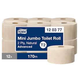 Tork Toalettpapper T2 Advanced Mini Jumbo 2-lag natur produktfoto