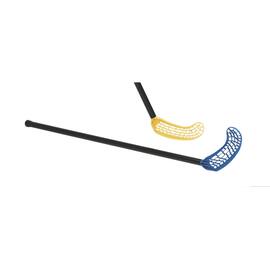 Innebandyklubbor, Polyeten och HDPE-plast, styva skaft, 950 mm, blå och gul produktfoto