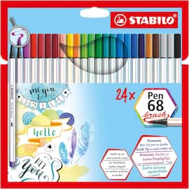 STABILO Pen 68 brush Premium-Filzstift mit Pinselspitze, im 24er-Kartonetui mit 19 verschiedenen Farben, 1 Packung Artikelbild
