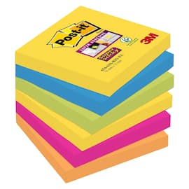 Post-it® Super Sticky-notislappar, 76 x 76 mm, olika neon- och ultrafärger, förpackning med 6, 90 ark produktfoto