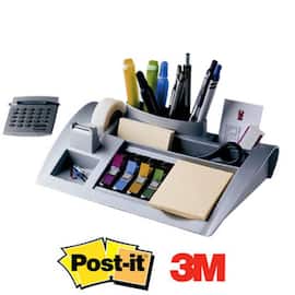 Post-it® C50 skrivbordsorganiserare + genomskinlig Magic™-tejp på 19 mm x 33 m + små indexflikar i blandade färger + notislappar från Canary Yellow™ produktfoto