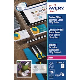 Avery Visitenkarten Premium C32026-25 Quick&Clean™, 85 x 54 mm, 270g, beidseitig beschichtet, satiniert, weiss, 10 Karten pro Blatt, 25 Blatt Artikelbild
